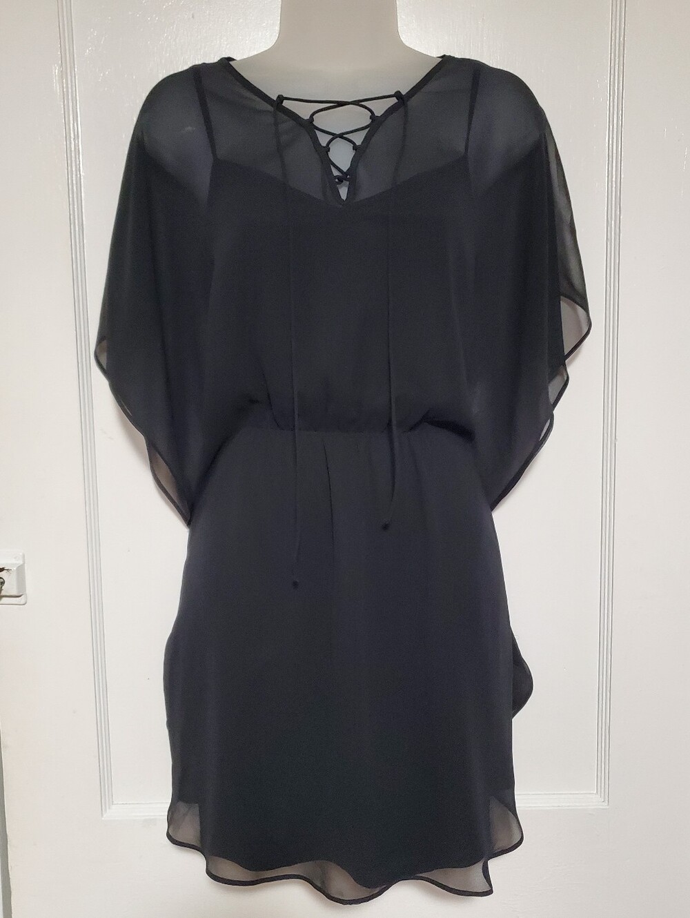 🆕️ Express Black Lace-Up Sheer Mini Dress Sz S